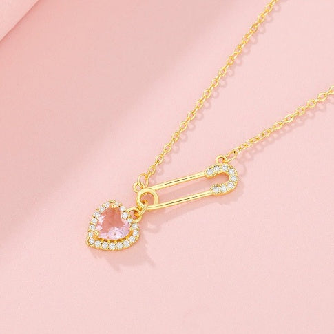 Rhinestone Heart - shaped Pin Necklace Special - interest Design Exquisite High - grade Light Luxury Clavicle Chain - 5 - CJ