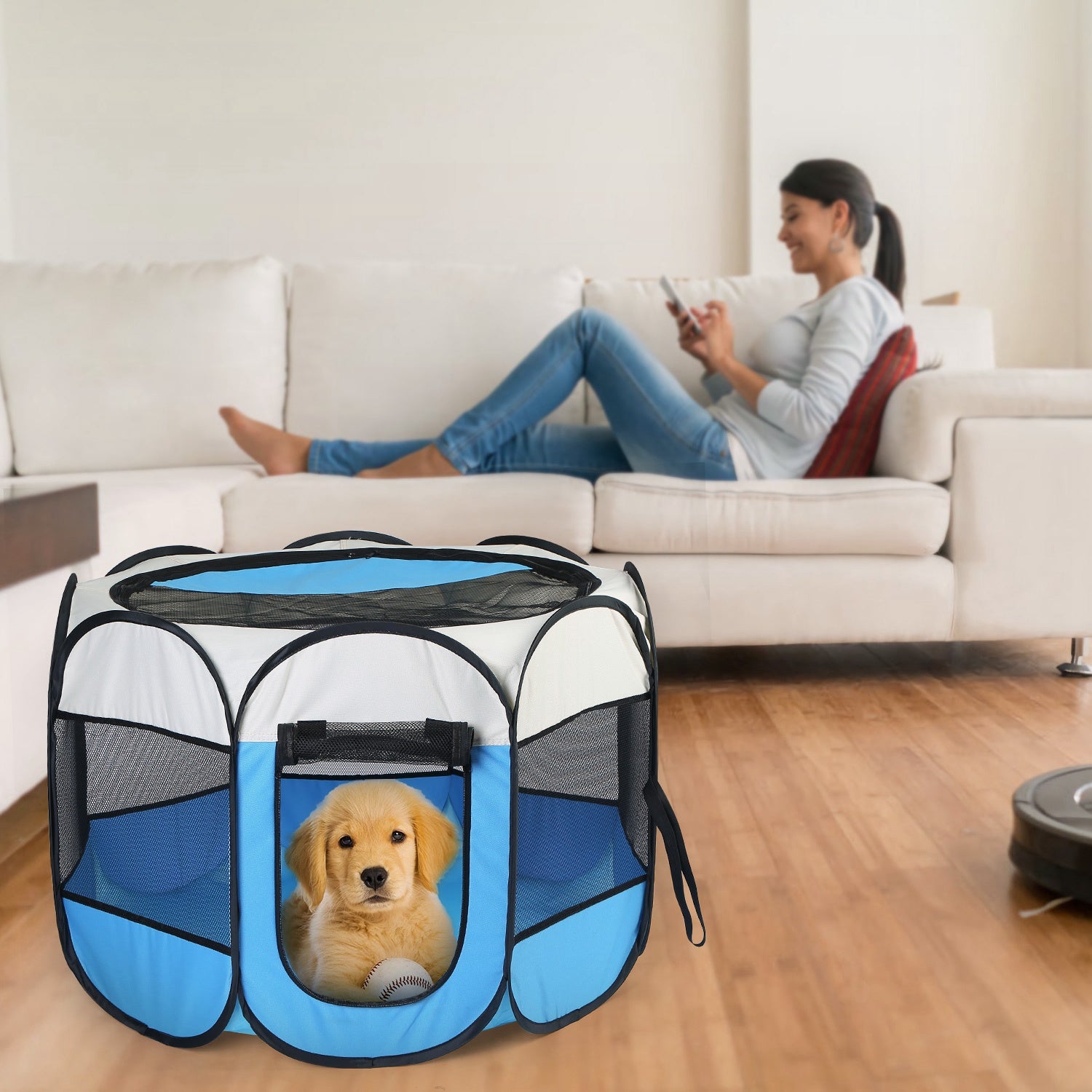 Pink - Blue Options - 1Pc Portable Foldable Pet Tent Exercise Pen Kennel Removable Zipper Top And Bottom Water Resistant Indoor Outdoor Use For Dogs Cats Other Pets - 5 - CJ
