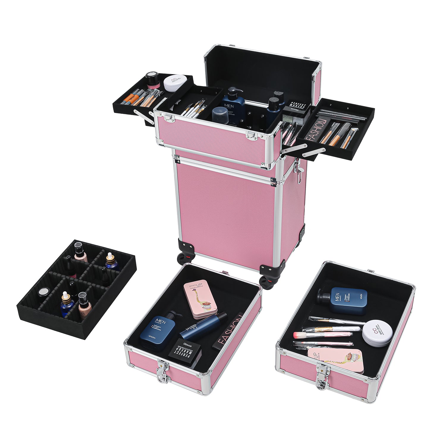 4 - in - 1 Aluminum Alloy, Trolley, Vanity Case, Embroidery Box - 5 - cjdropshipping