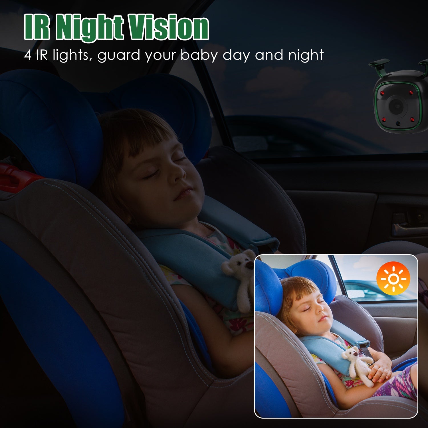 1Pc 1080P Baby Car Camera For 2 Kids Dual Channel Car Baby Monitor Rear Facing Car Seat Camera With 120Degree Wide View 6.86In HD Split Screen Night Vision - 5 - cjdropshipping