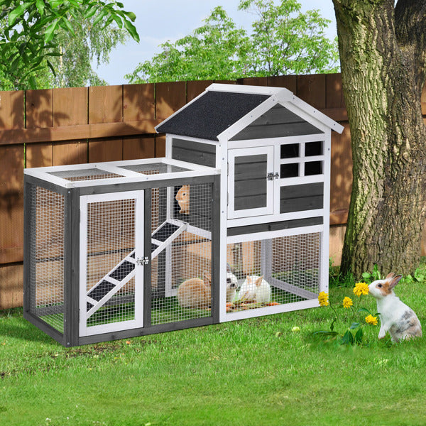 House Type With Ladder Gray Fir Wood Chicken Rabbit Cage - 5 - cjdroshippping