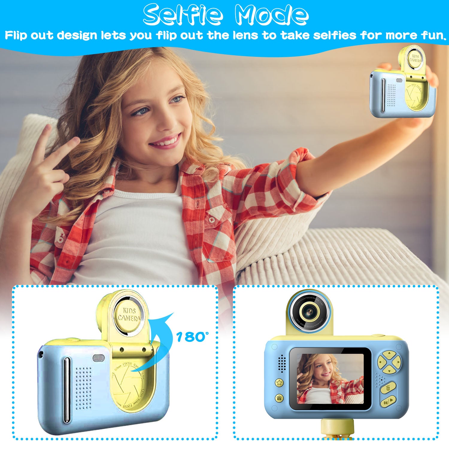 1Pc Kids Digital Camera With Flip Lens Children Video Camcorder Christmas Toy Birthday Gifts With Tripod 2.4in Screen 32G MMC Card For 3 - 10 Year Old Boys Girls - 5 - CJ