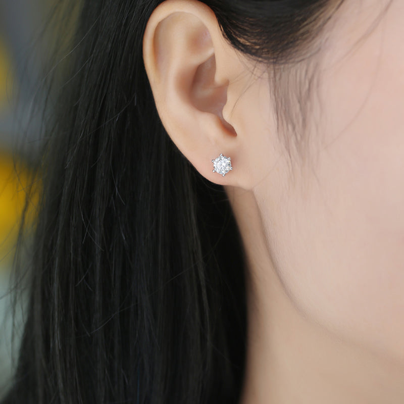 1Classic Six - prong Moissanite Silver Earrings Luxury Fashion Diamond Stud Earrings Prohibit TikTok sales - 5 - CJ