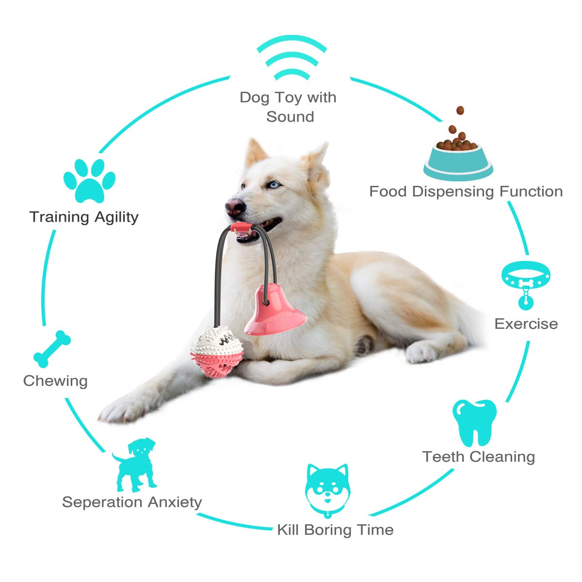 Dog Toys For Aggressive Chewers Interactive Teething Boredom And Stimulating Tug Of War Suction Cup Interactive Tug - of - War Dog Toy Treat Dispensing, Durable Thermoplastic Rubber Construction - 5 - CJ