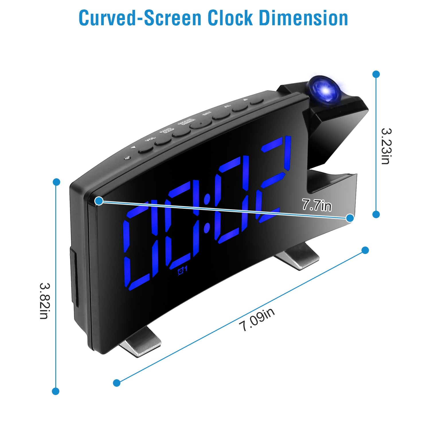 1Pc Projection Alarm Clock With Radio Function Curved Screen LED Digital Alarm Clock With Dual Alarms 4 Dimmer 12 - 24 Hour USB Charging Port 180Degree Rotatable Projection - 5 - CJ