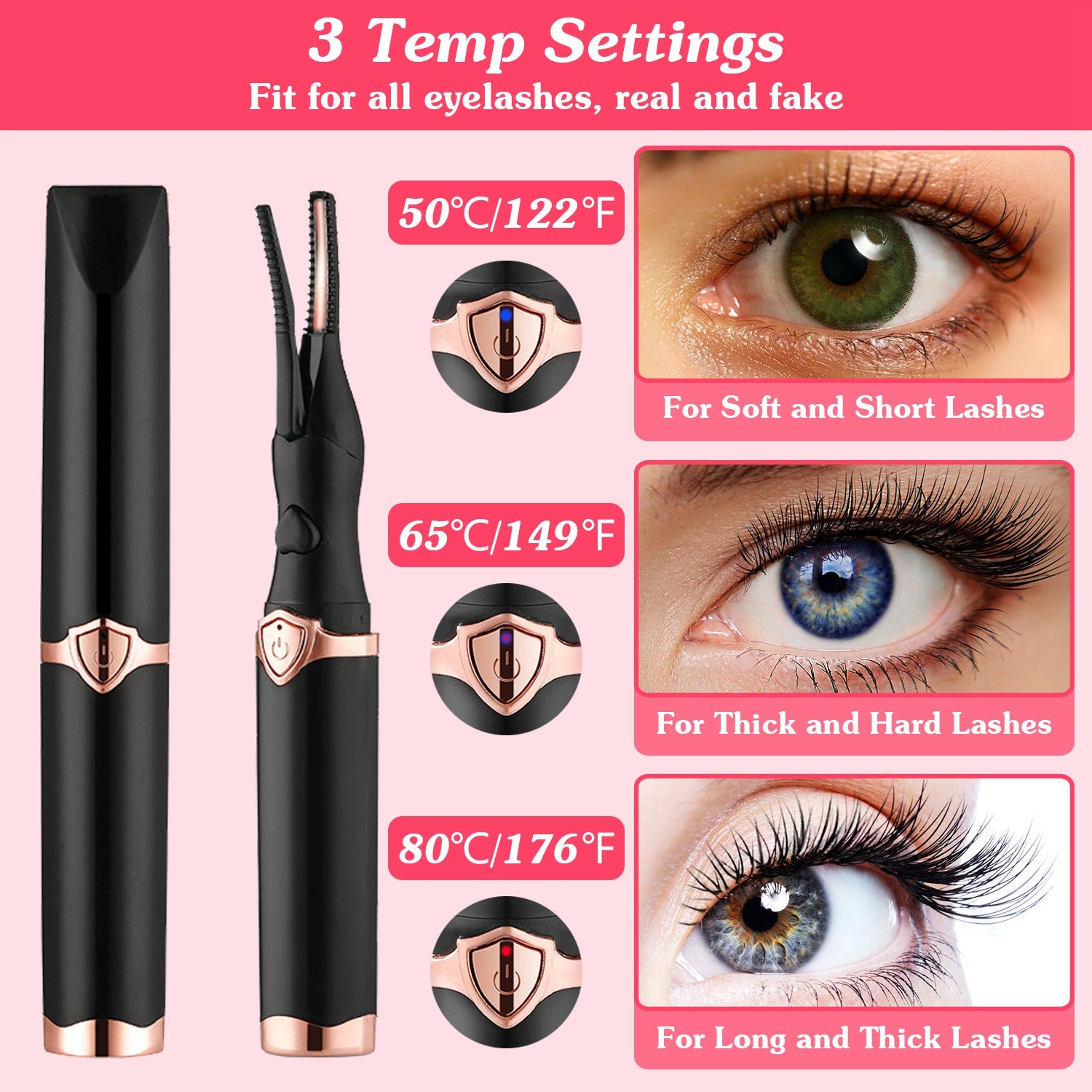 1Pc 2 In 1 Clip Comb Heated Eyelash Curler Electric Mini Lash Curler Natural Eye Lash Makeup Tool With 3 Temp Settings 15Mins Shutdown - 5 - CJ