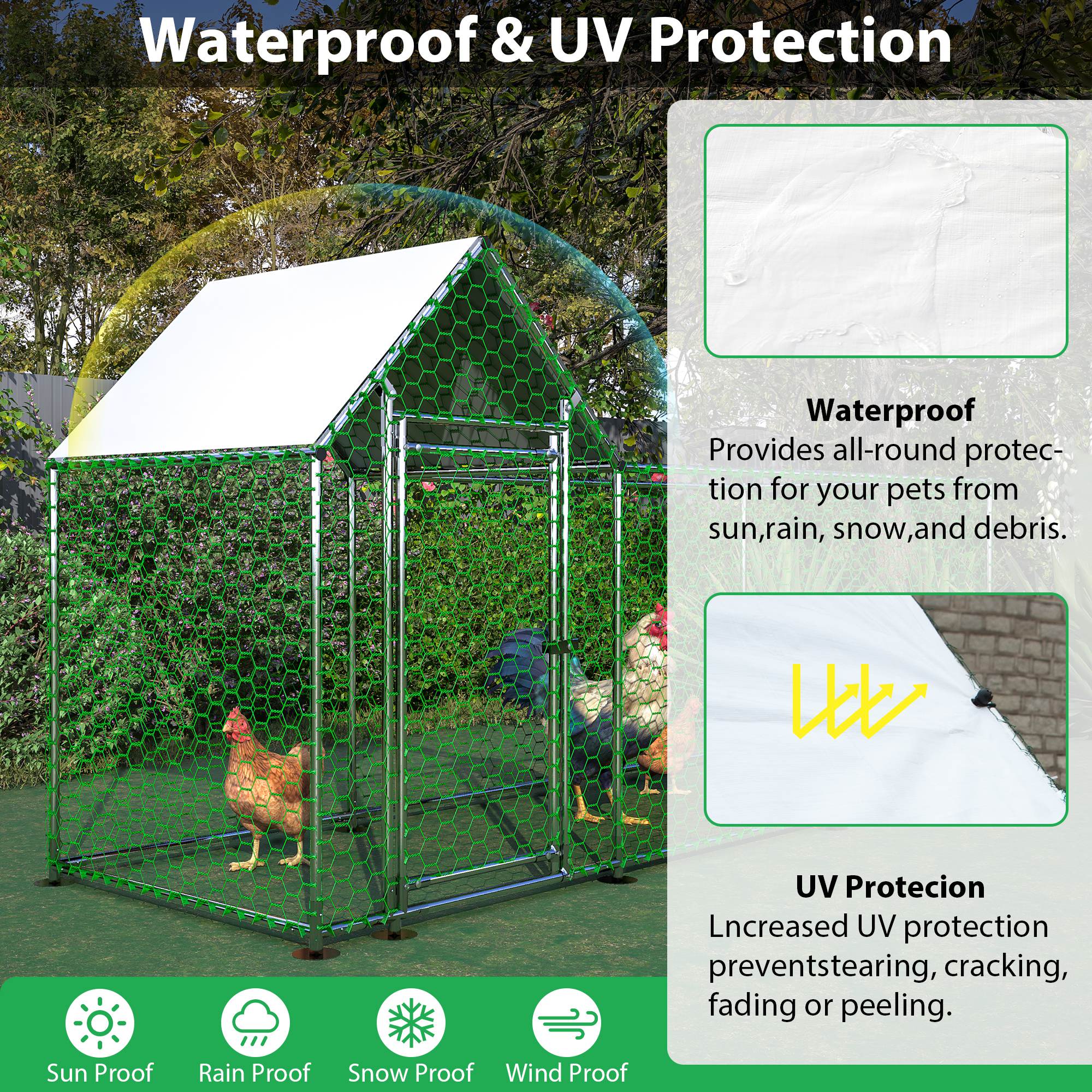 Metal Chicken Coop,Walk - in Chicken Run,Poultry Chicken Hen Pen Cage,Rabbits Duck Cages,With Cover - 5 - CJ