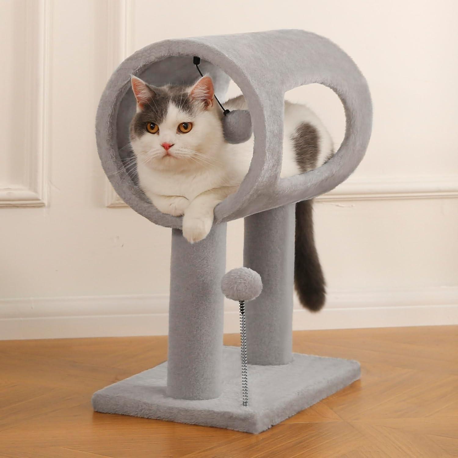 Gray Indoor Cat Tree With Hanging Ball 20.5Cat Tree With Tunnel Bed And Scratching Post Cat Tower - 5 - CJ