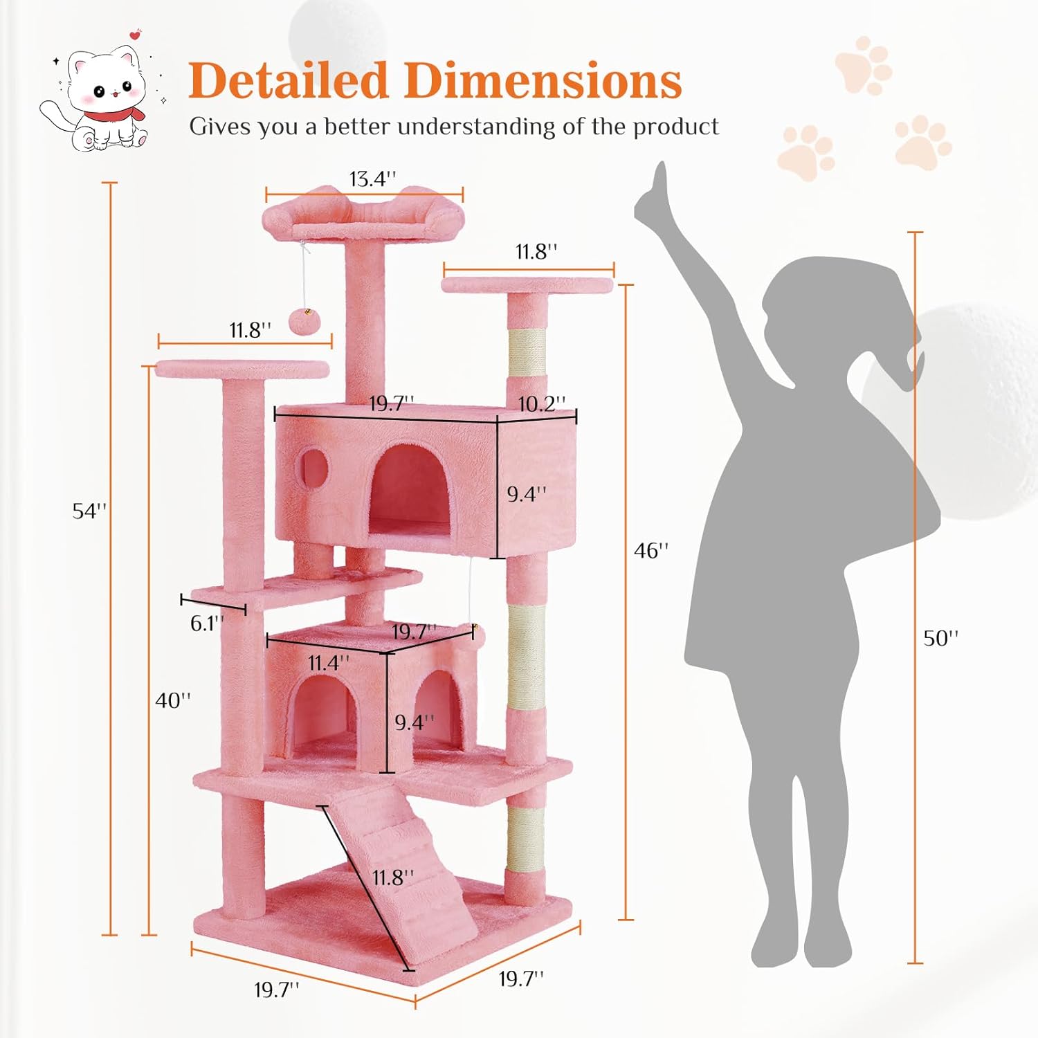 54 - Cat Tree Tower - Multi - level With Sisal Grab Post, Indoor Apartment With Ladder, Plush Toys, Rest And Play - 5 - CJ