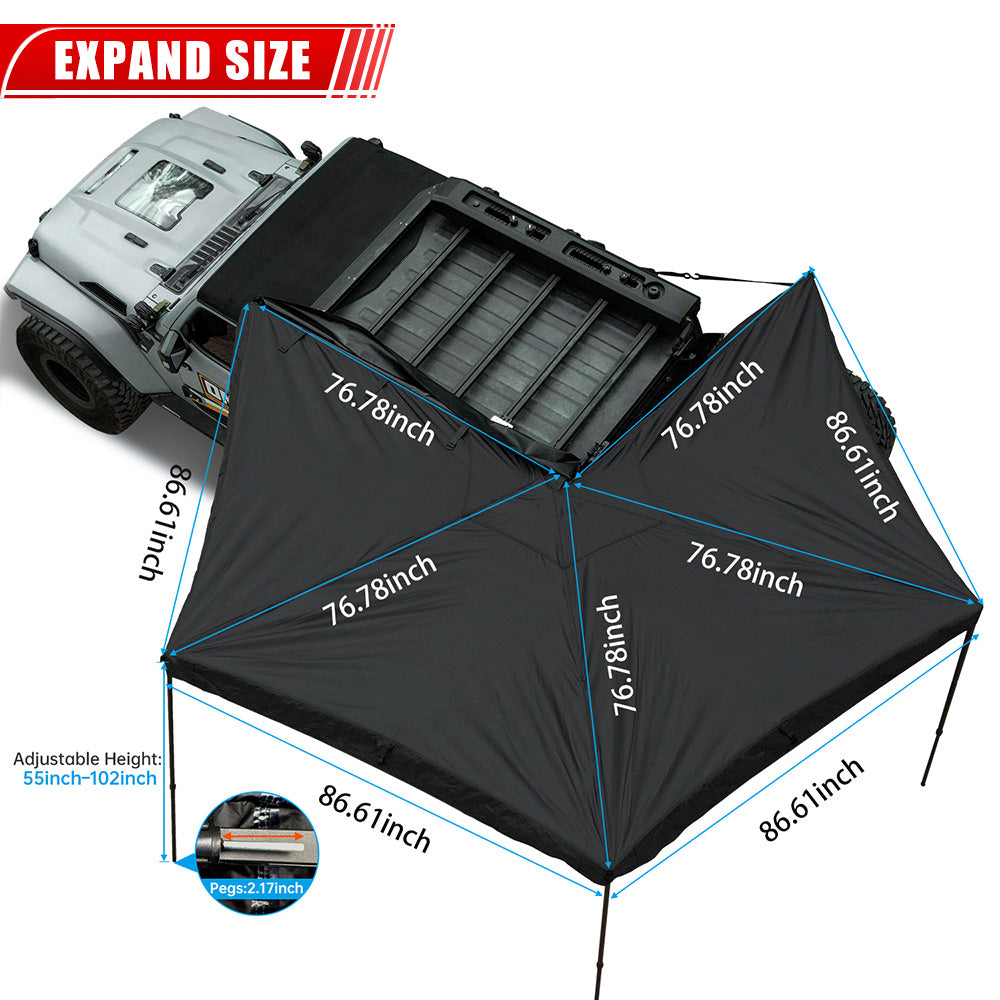 270 - Degree Awning Driver Side Free Standing, Car Side 270 - Degree Awning Waterproof UV50 Wind Resistant For SUV Van Truck - 5 - CJ