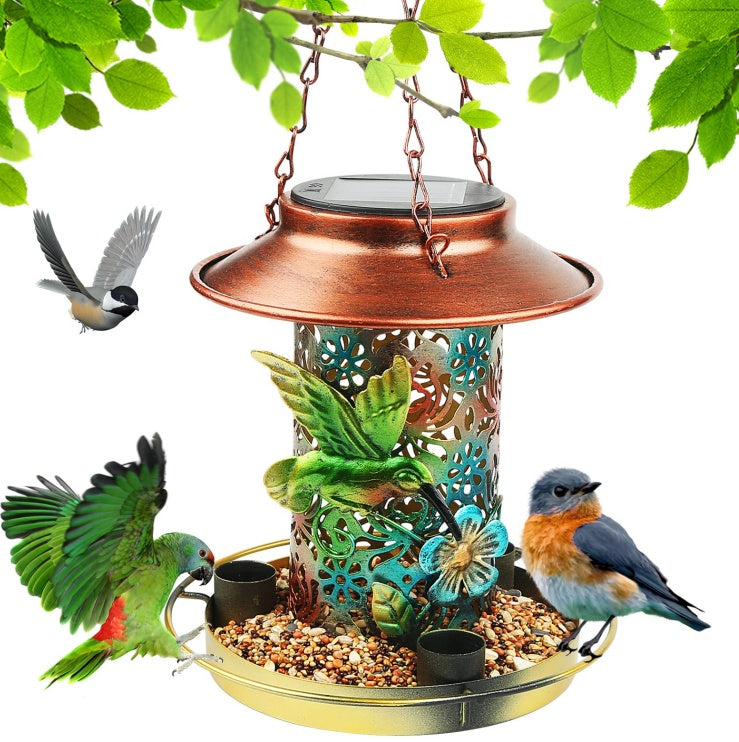 Solar Bird Feeder For Outdoors Hanging, Metal Wild Bird Feeder For Cardinals Solar Garden Lantern With S Hook As Gift For Bird Lovers - 5 - CJ