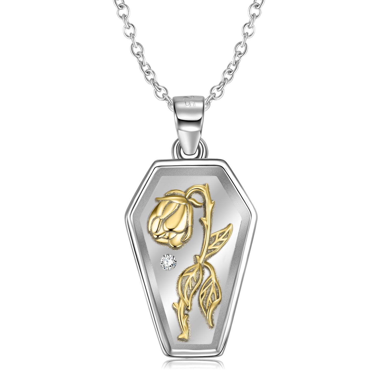 Gold Rose Tag Necklace S925 Sterling Silver Plated 14K Gold - 4 - CJ