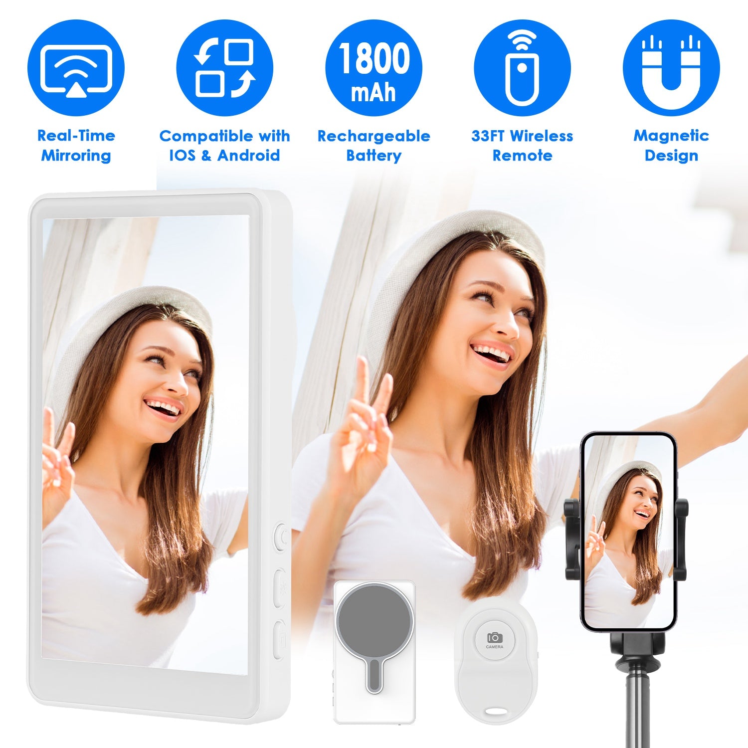 Vlog Selfie Monitor Screen Magnetic Rear Camera Phone Monitor Wireless Selfie Monitor Screen With 33FT Remote For Vlog Live Stream Compatible With IOS Android - 5 - CJ