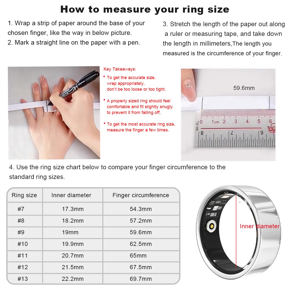 Health Smart Ring, Fitness Tracker, With Heart Rate, Blood Oxygen, Heart Rate Variability, Sleep Monitoring, Step Count, IP68 Compatible With IPhone And Android, No Subscription Fee Required - 5 - CJ