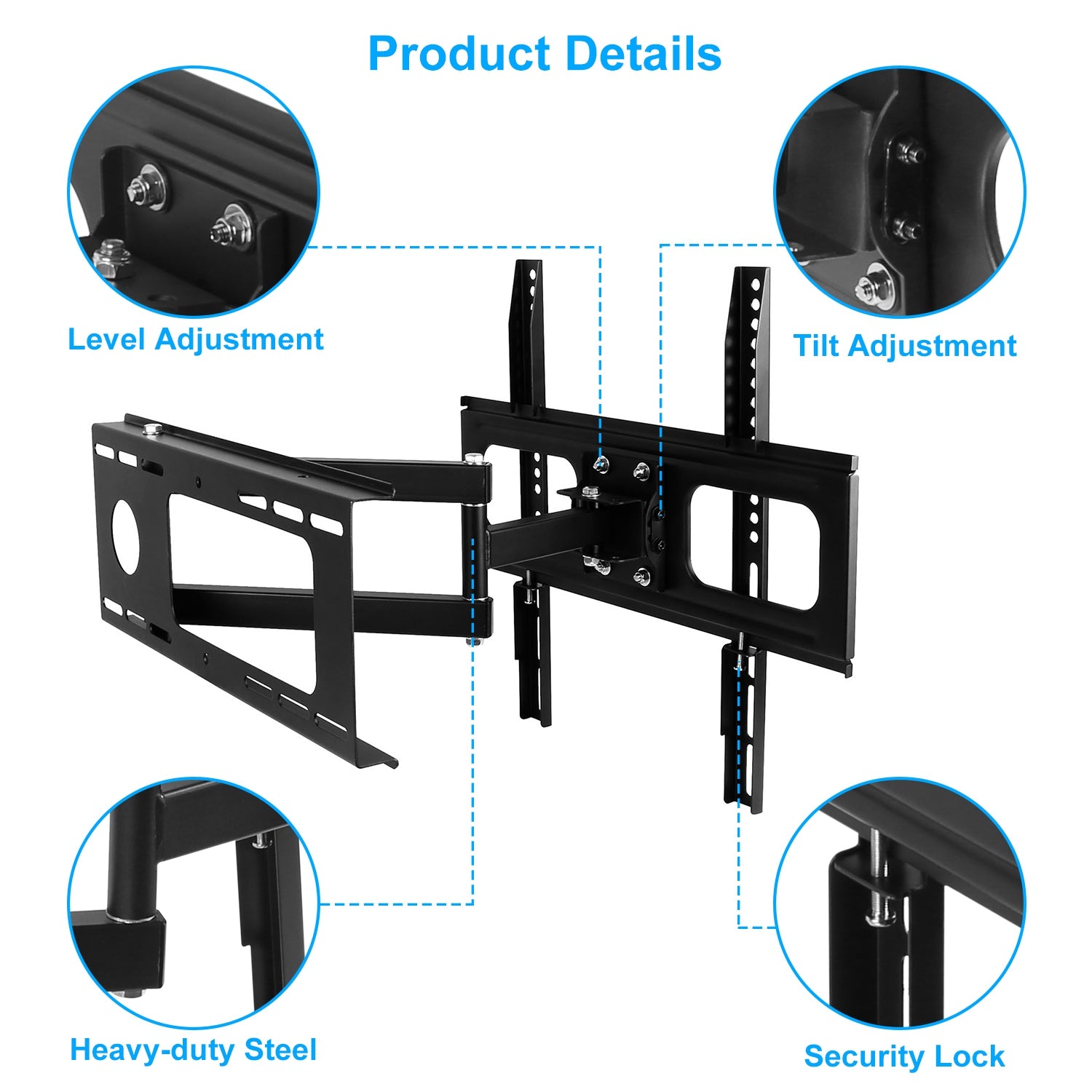 1Pc TV Wall Mount Swivel Tilt Full - Motion Articulating Wall Rack For 32in - 55in TVs 99lbs Max Bearing Support VESA Up To 400x400mm - 5 - CJ