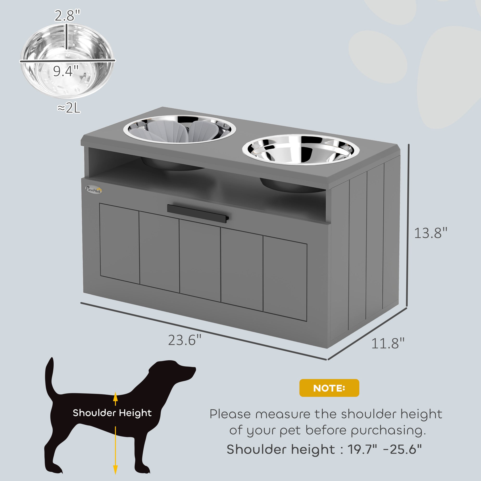 Elevated Dog Bowls, Large Breed Raised Dogs Bowl Stand with 2 Stainless Steel Bowls, Storage Drawer and Slow Feeder Mat - 5 - CJ