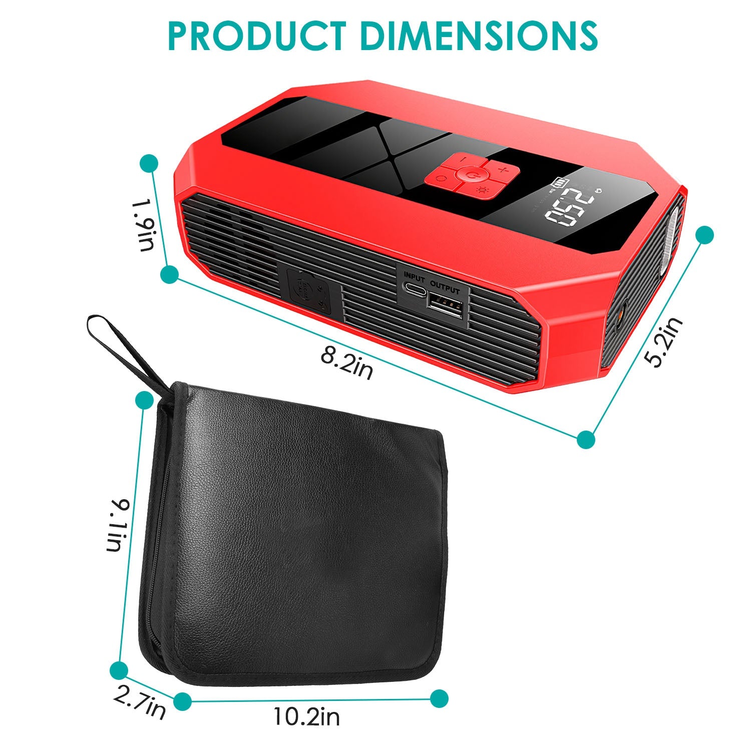 1Pc Portable Car Jump Starter Air Compressor 1500A 400PSI Car Battery Charger Jump Starter Power Bank LED Flashlight Digital Tire Inflator For 4.0L Gasoline Or 2.0L Diesel Engine - 5 - CJ