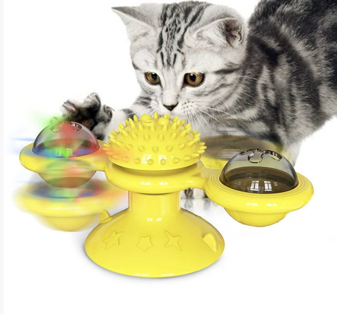 Cat Entertainment Set - Interactive Rotating Disk, Feather Teasers, Tumbler, Windmill Toy - Keeps Cats Active & Engaged - 5 - CJ