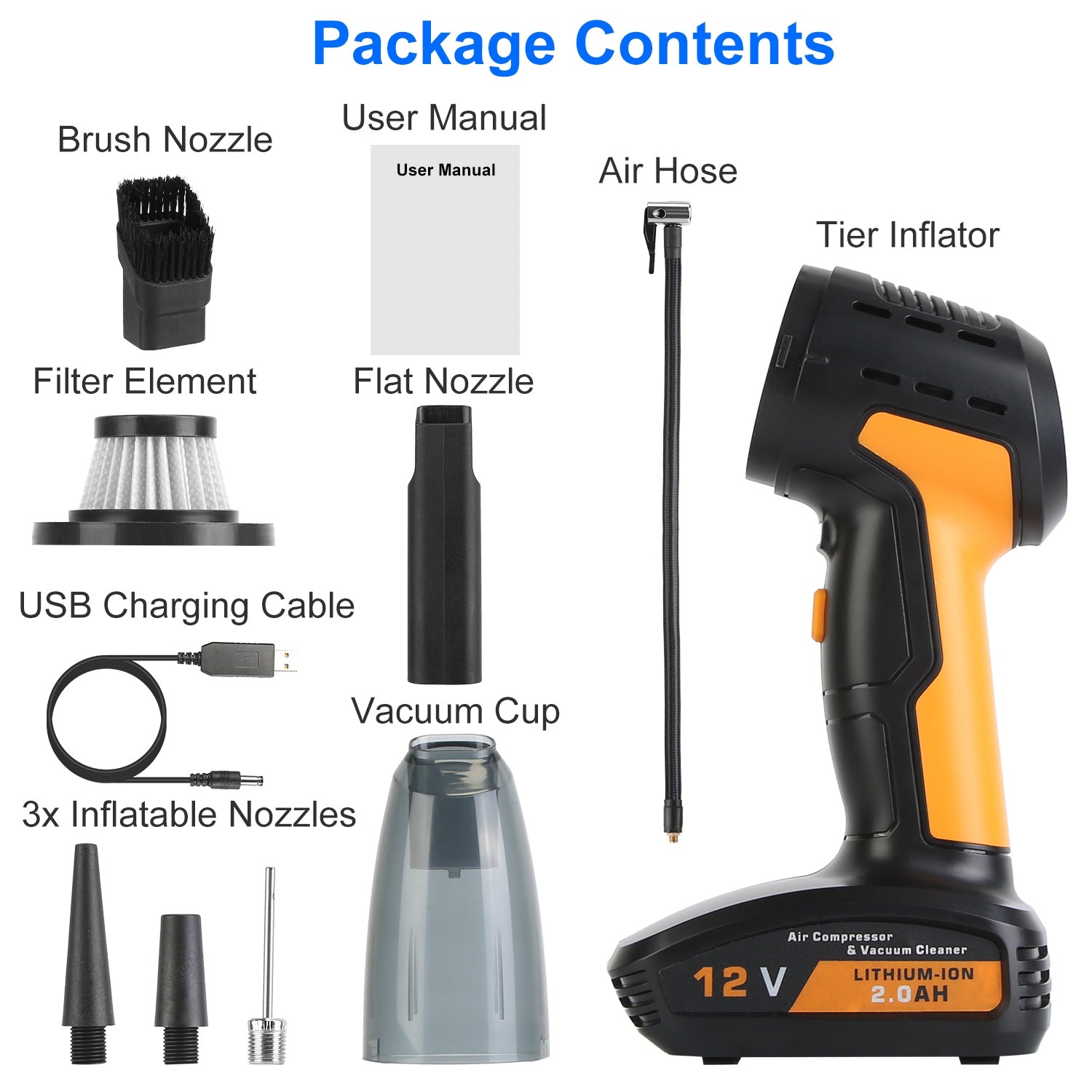 1Pc 4 In 1 Cordless Car Vacuum Cleaner And Tire Inflator With LED Light Digital Display Tire Pressure Gauge 150PSI Rechargeable Air Compressor Pump Essential Car Accessories - 5 - CJ