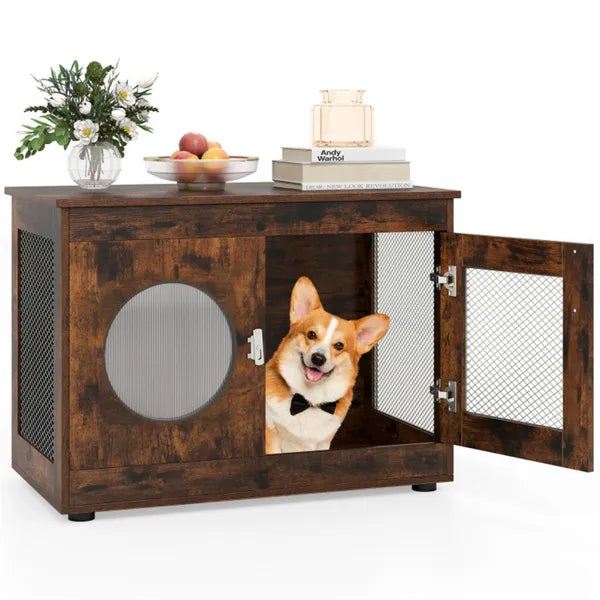 2 - in - 1 Dog Crate End Table - Rustic Brown, 88lbs Capacity, Farmhouse Style, 32.5"x18.5"x23.5" - 5 - CJ