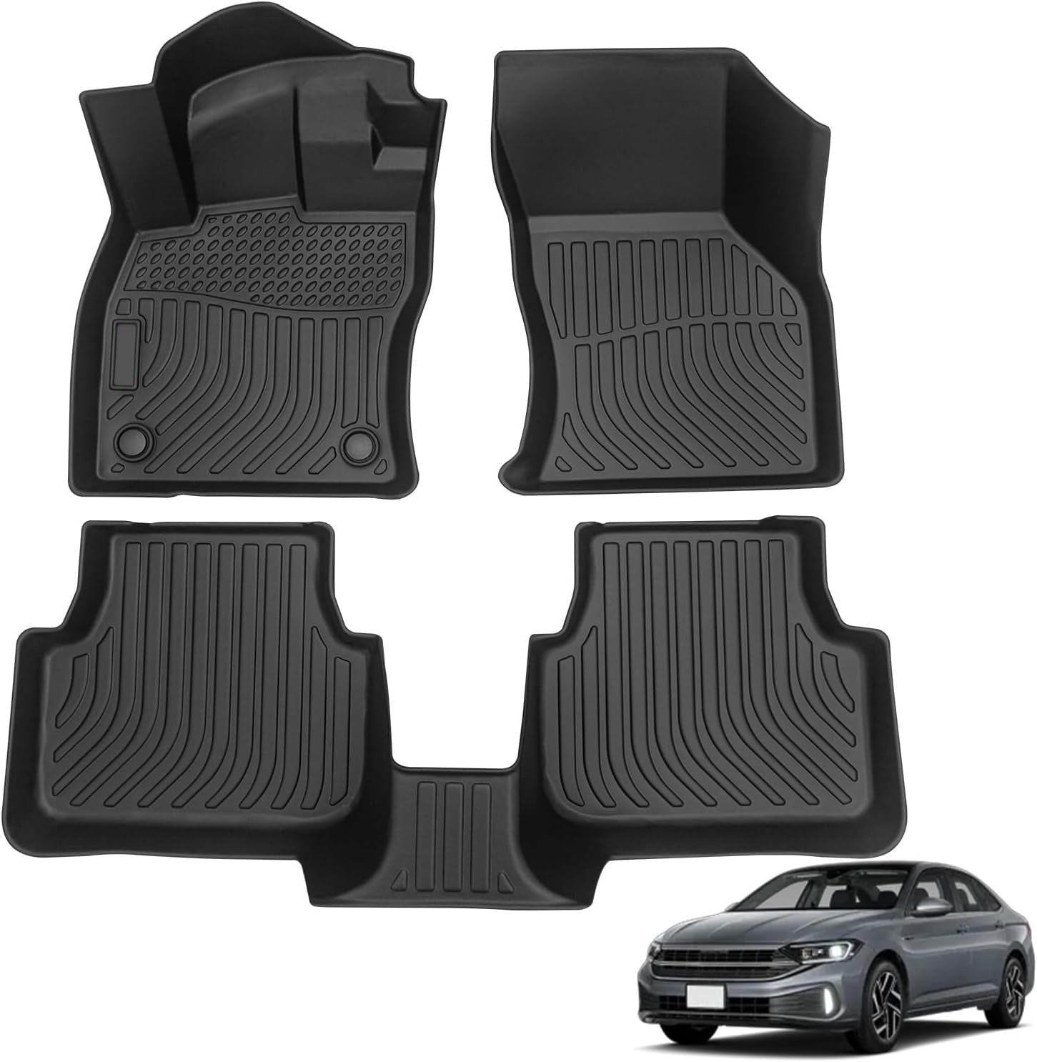 Floor Mats Custom For Jetta 2019 - 2025 Waterproof Car Mats All Weather Guard Mats Heavy Duty TPE Automotive Floor Liners Accessories Front& Rear Row Full Set - Black - 5 - CJ