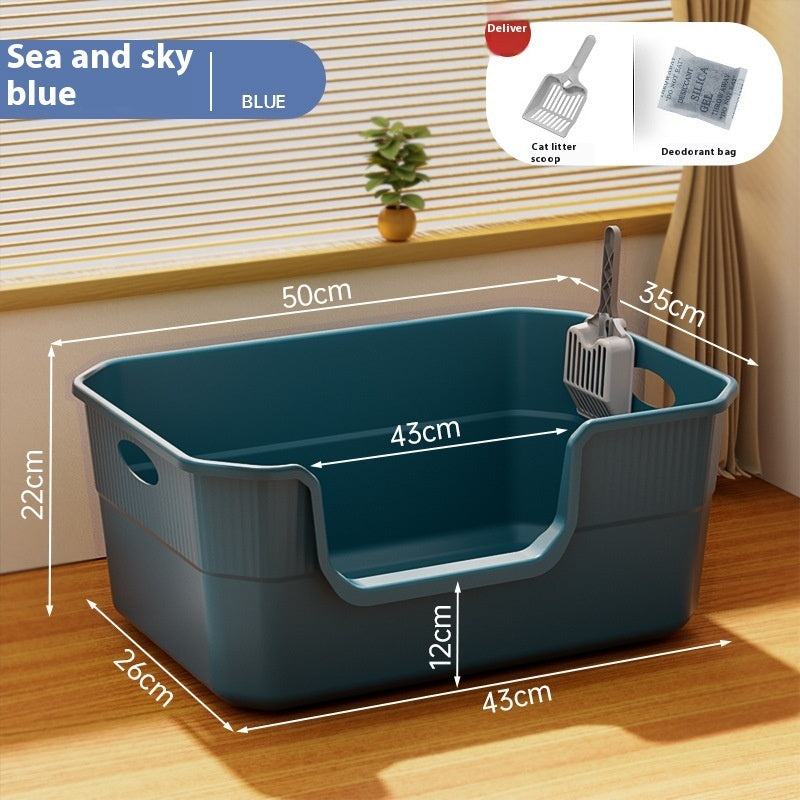 Oversized Splash - proof Cat Litter Box Oversized Open Semi - closed Cat Toilet - 0 - CJ - Blue 50cm - CJYD213170204DW