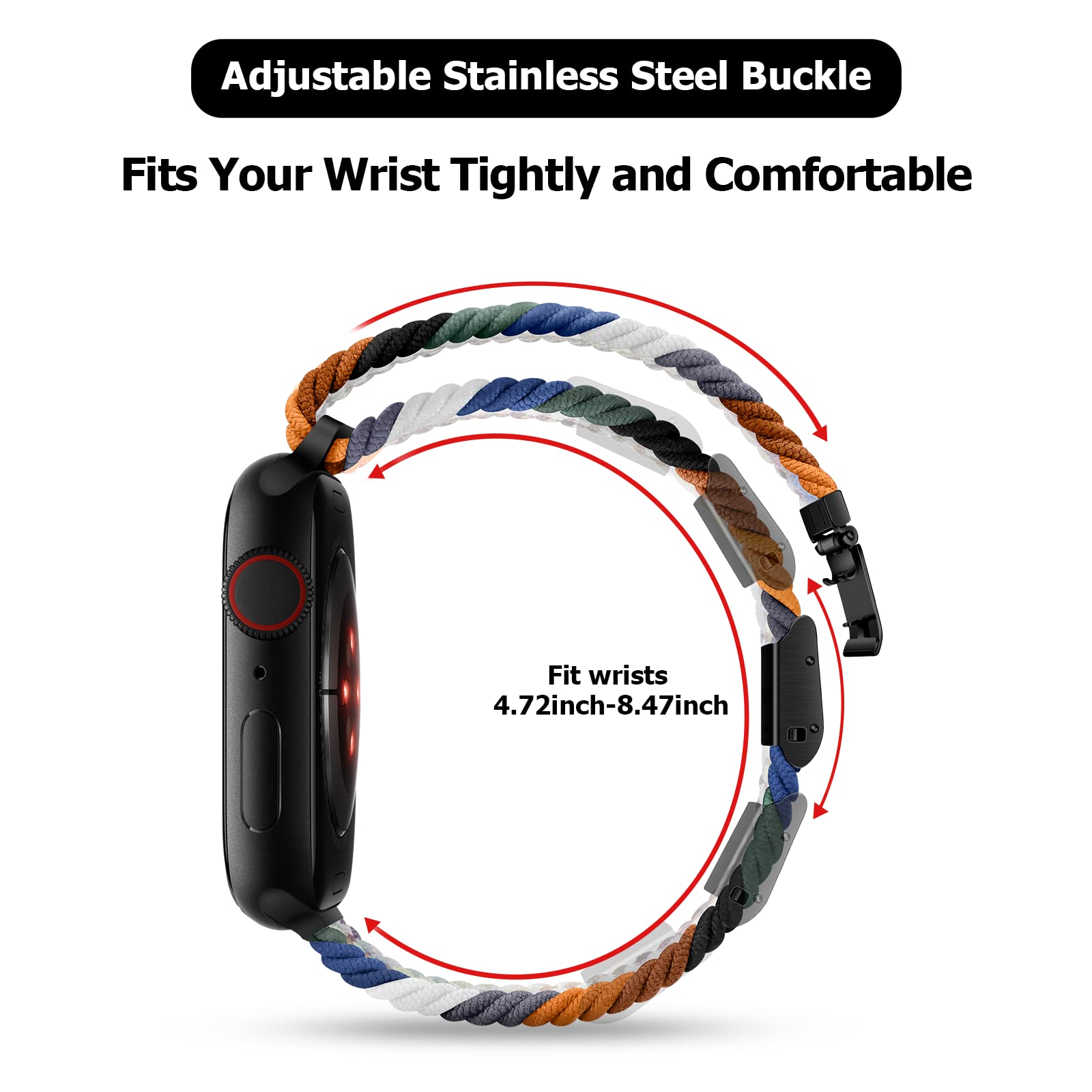 Nepfaivy Compatible With Apple Watch Band - 38mm 40mm 41mm 42mm 44mm 45mm 49mm Braided Stretchy Sport Band For Apple Watch Series SE 8 7 6 5 4 3 2 1, Women Men Nylon Fabric Elastic Loop Breathable Wat - 5 - CJ