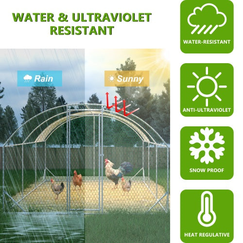 Large Chicken Coop Metal Chicken Run With Waterproof And Anti - UV Cover, Dome Shaped Walk - in Fence Cage Hen House For Outdoor And Yard Farm Use, 1 Tube Diameter, 9.84 X 19.68 X 6.56 - 5 - CJ