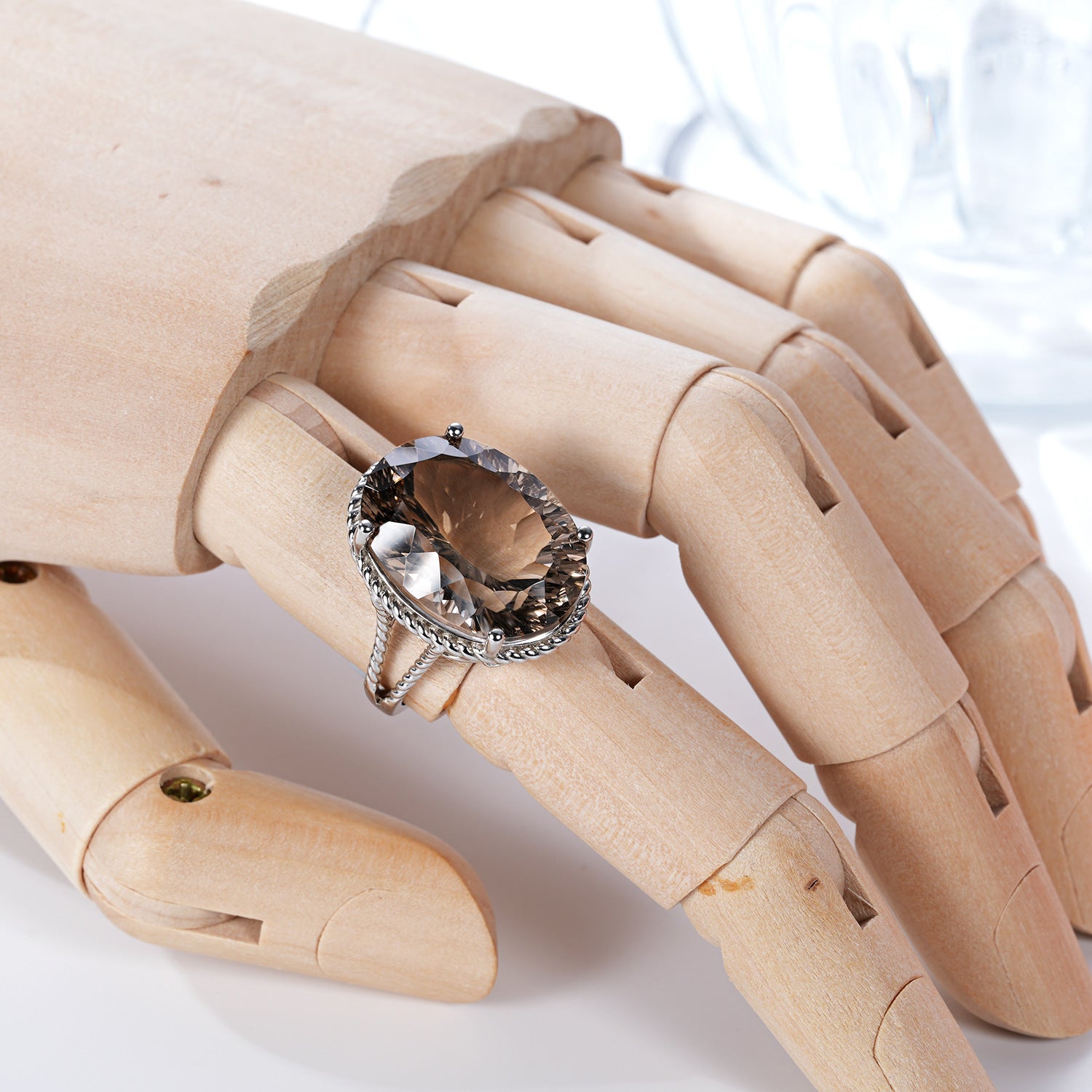 Luxury Wind Jewelry Natural Tea Crystal Ring S925 Silver Inlaid Smoky Crystal - 4 - CJ