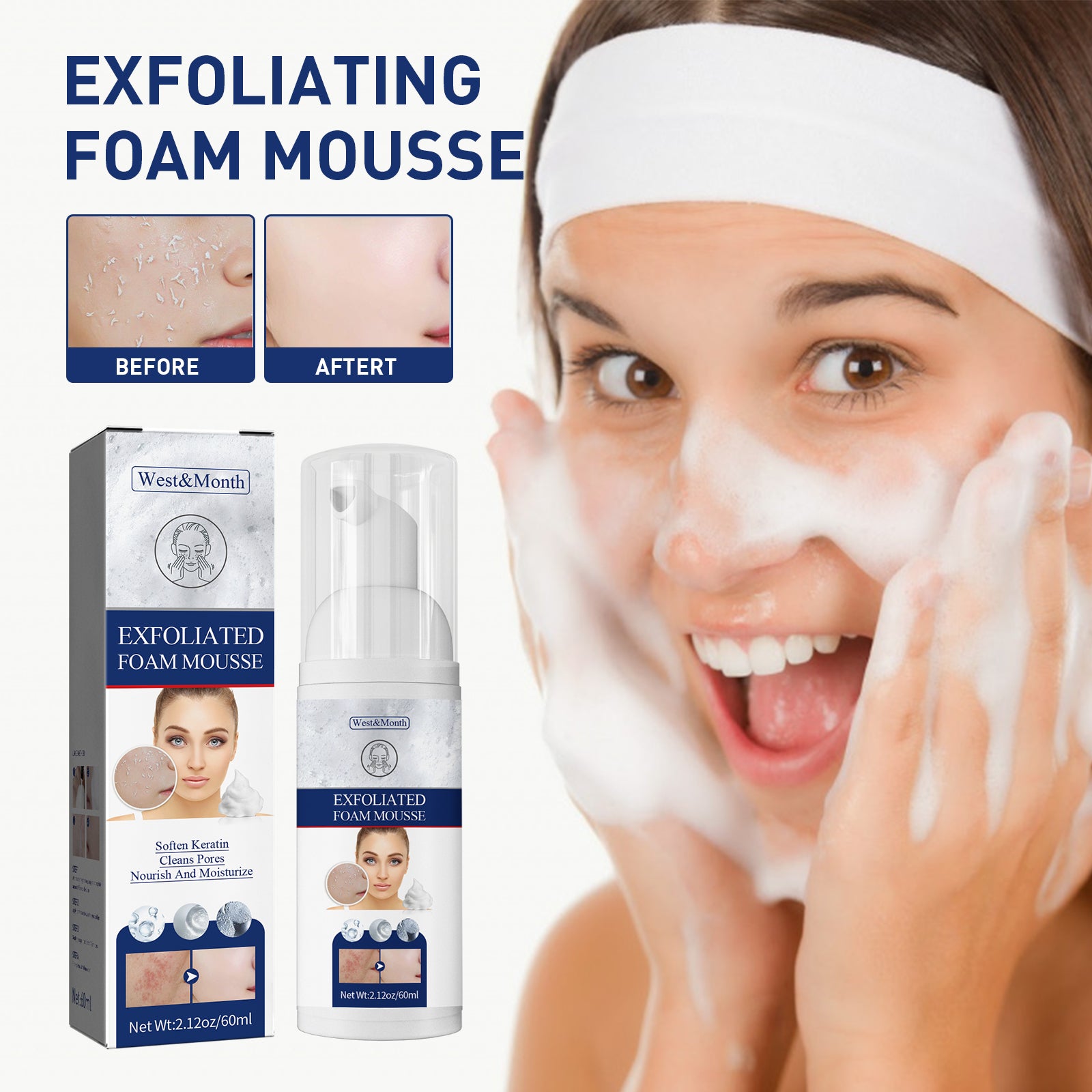 West&Month Exfoliating Mousse, Cleanser Skin Pore Control Oil Gently Cleanses Exfoliating Dead Blackheads - 5 - CJ