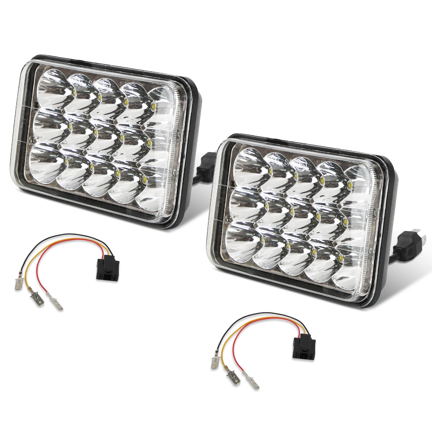 2Pcs 4x6in Car LED Headlights Vehicle Rectangular Headlamp With H4 Socket H4 - to - 3Pins Adapter With High Low Beam White Light IP68 Waterproof For 10 - 80V SUV Truck Sedan Car Motorcycle - 5 - cjdropshipping
