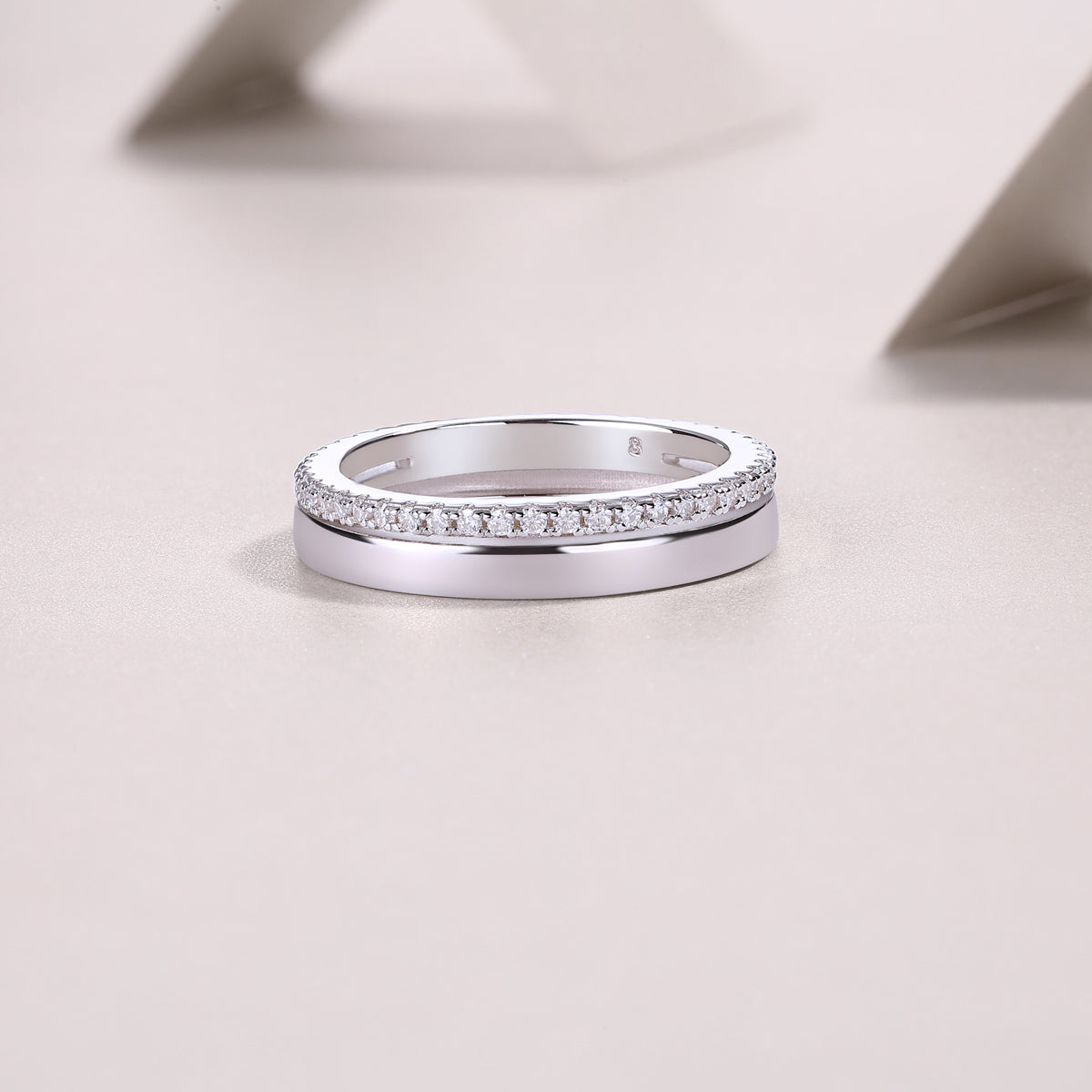 1Double Ring Shadow - A Fashionable And Luxurious Jewelry Piece Set With Moissanite S925 Sterling Silver And Platinum - plated Diamond Prohibit TikTok sales - 5 - CJ