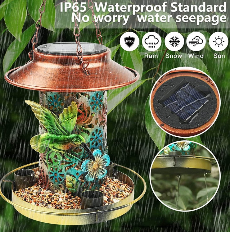 Solar Bird Feeder For Outdoors Hanging, Metal Wild Bird Feeder For Cardinals Solar Garden Lantern With S Hook As Gift For Bird Lovers - 5 - CJ