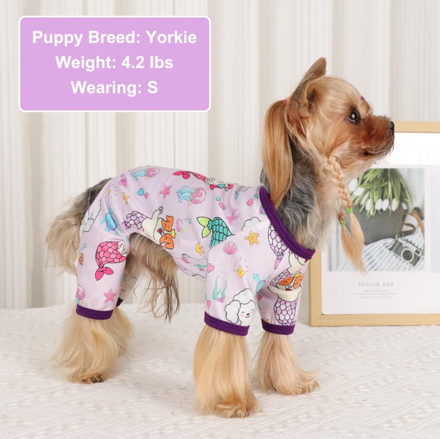 Dog Pajamas Pjs Spring Summer Dog Clothes For Small Dogs Girl Boy, Soft Stretchy Tiny Chihuahua Yorkie Puppy Clothes Doggie Onesies Cat Pet Jammies Outfit, Mermaids - 5 - CJ