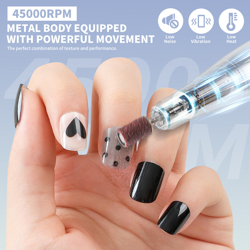 Electric 45000RPM Nail Drill Machine Rechargeable Portable Nail File Electric DIY Nail Drill Kit With Smart LCD Screen For Gel Nail Manicure And Pedicure Reflective Body Etc - 5 - CJ
