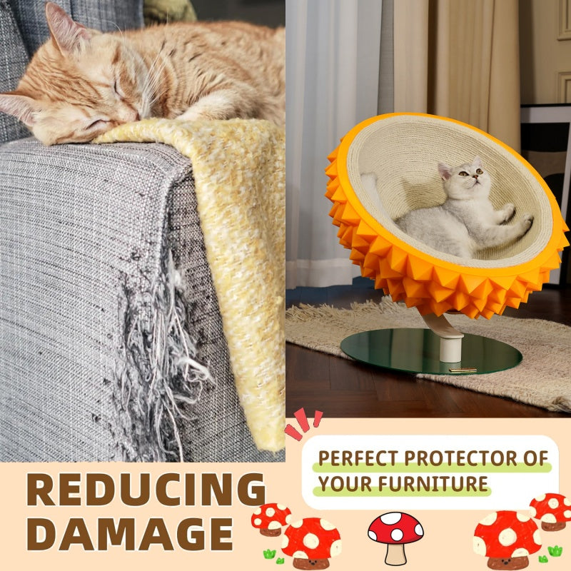 Durian Shape Cat Scratching Bed Cat House - Comfortable Sisal Rope Scratching Board With PVC Plastic Combination, 3 In 1 Cat Resting Bed - Suitable For Cat Claw Care, Cute And Sturdy Assembled Pet Fur - 5 - CJ