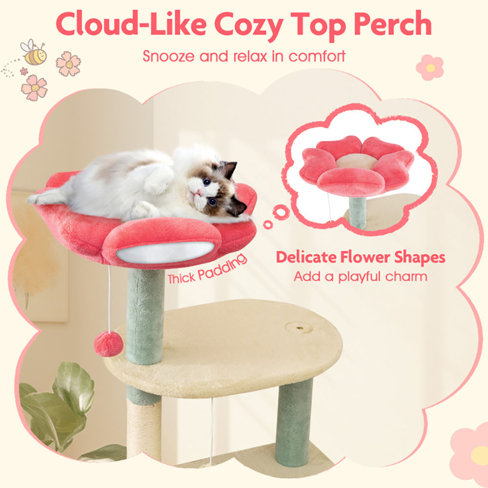 61 Inch Multi - Level Aesthetic Floral Kitten Tower With Flower - Shaped Padded Perch - 5 - cjdroshippping