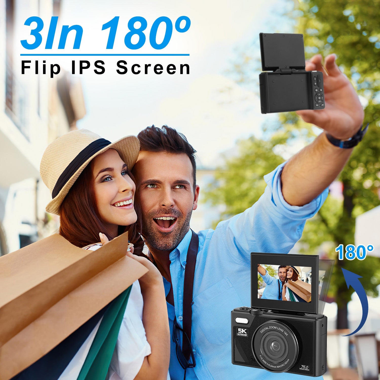 1Pc 5K 75MP Digital Camera For Photography Anti Shake WiFi Vlogging Video Camera With 9 Shooting Modes 18X Zoom Fill Light Webcam Function 2 Batteries 32G MMC Card 180Degree Flip IPS Screen - 5 - CJ