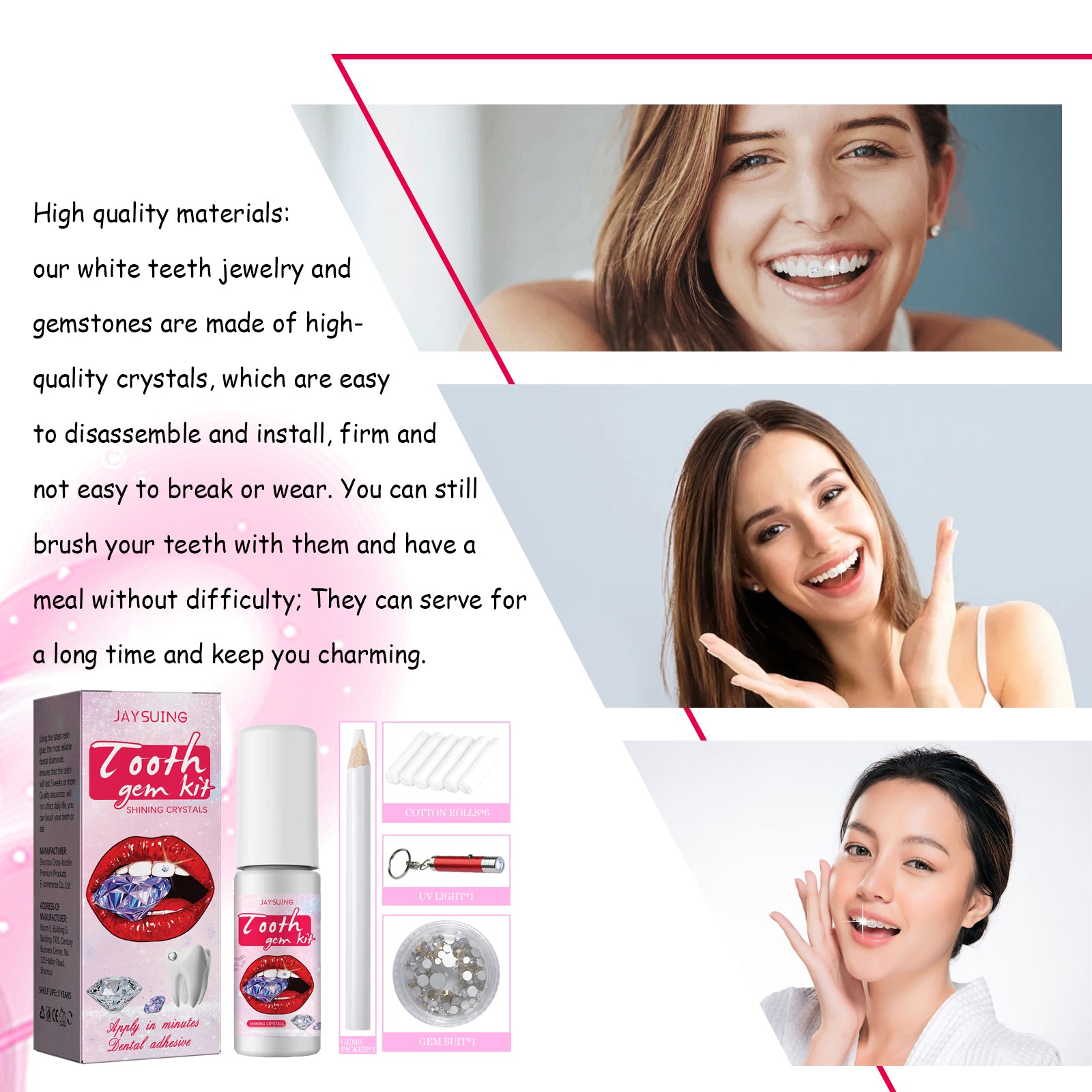 Jaysuing Tooth Gem Kit Jewelry Is Easy To Disassemble And Install, With Crystal Dental Drills And Sparkling Stickers - 5 - CJ
