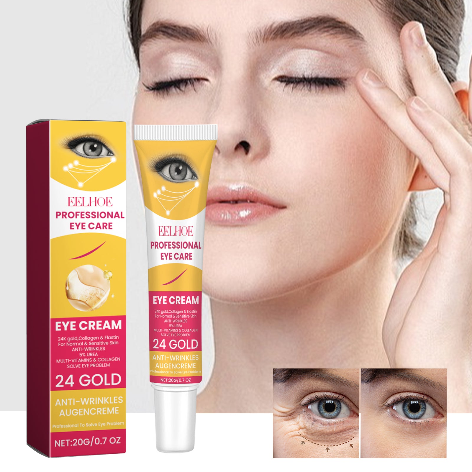 EELHOE Eye Cream, Reduce Pouch Black Rim Of The Eye Brighten The Skin Moisturizing Eye Anti Aging - 5 - CJ