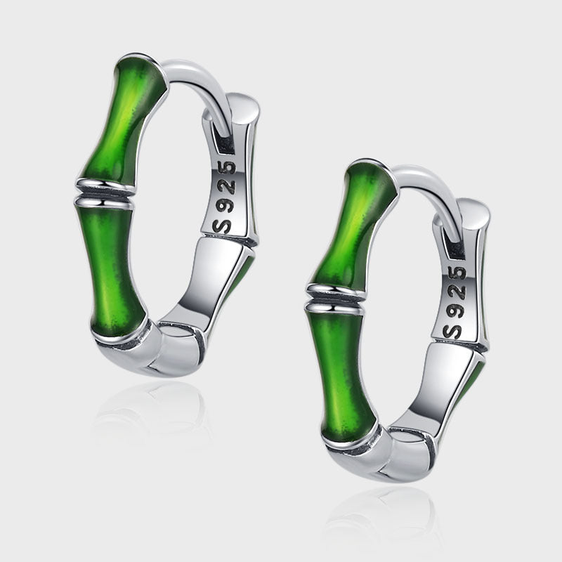 S925 Sterling Silver Niche Green Oil Dripping Bamboo Earrings - 4 - CJ
