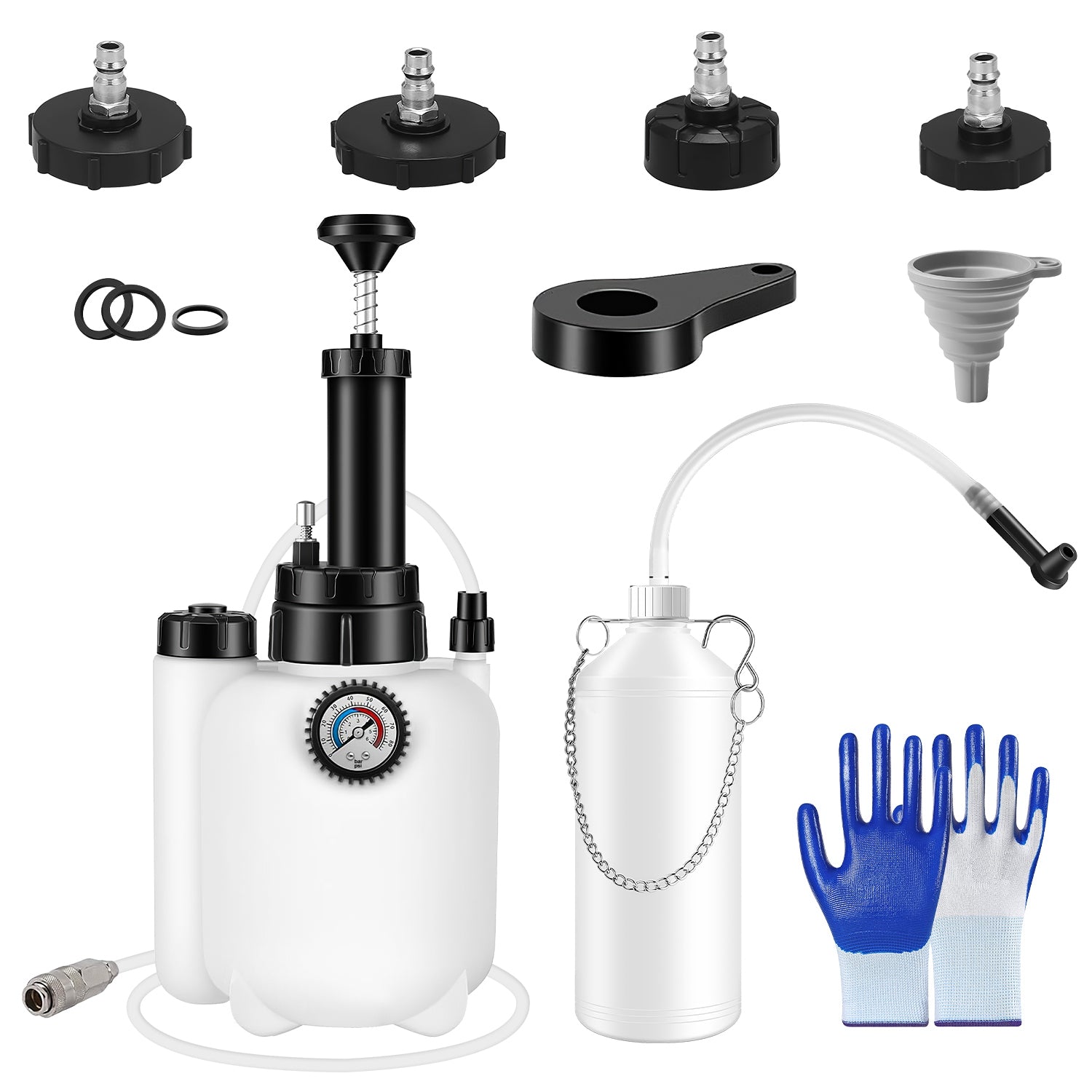 1 Set 3L Manual Brake Bleeder Kit One Person Brake Bleed Vacuum Pump Automotive Brake Fluid Bleeding Kit With 1L Waste Oil Bottle 4 Master Cylinder Adapters Gloves Funnel Fit For Most Vehicles - 5 - CJ
