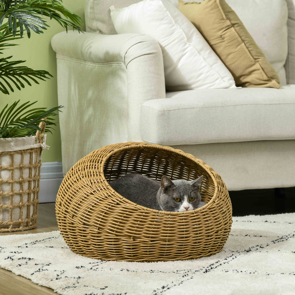 Rattan Cat Bed with Washable Cushion for Cats, Puppies, Light Brown - 5 - CJ