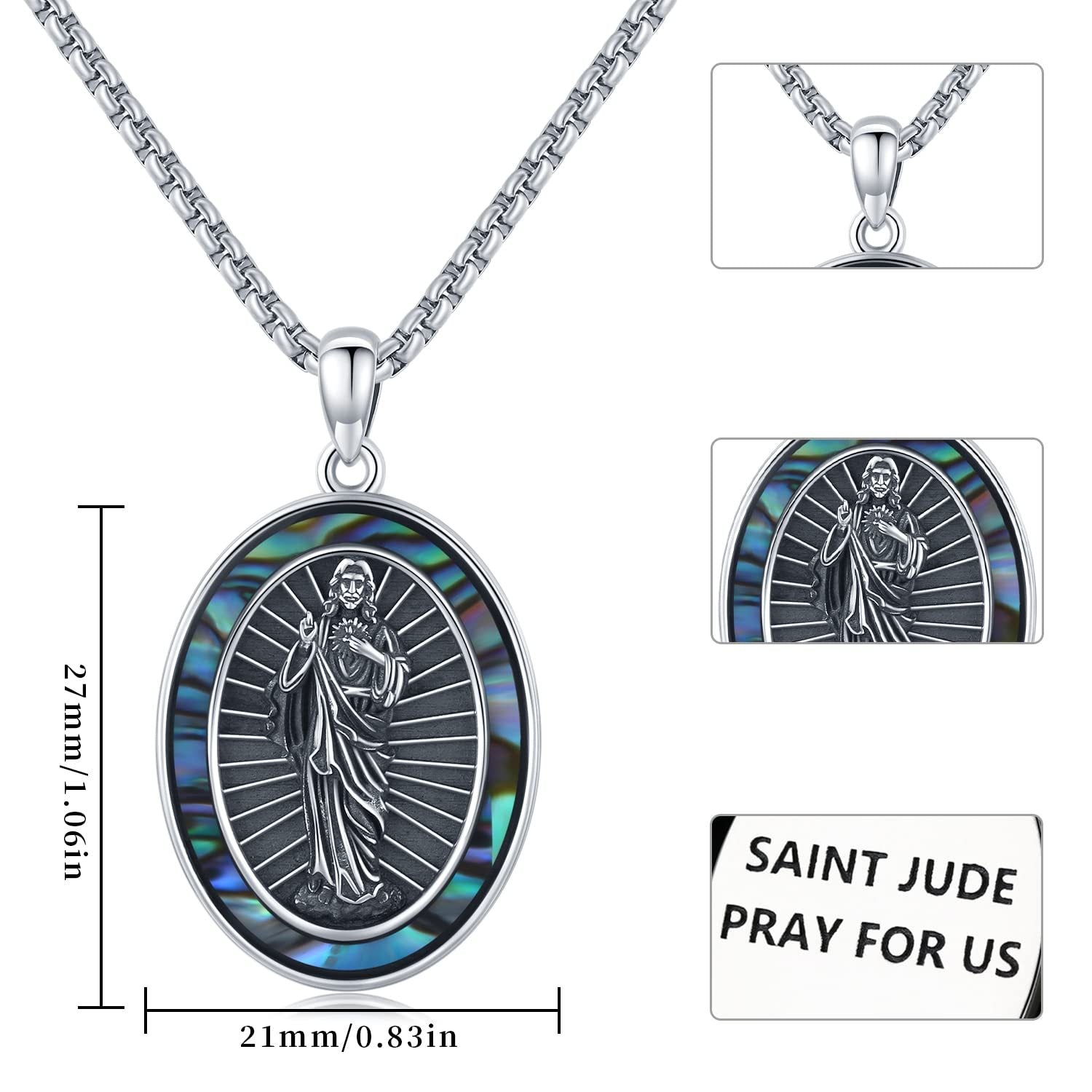 St Jude Necklace Sterling Silver Oval Medal San Judas Tadeo Pendant Necklace Medallion Protection Necklace Catholic Jewelry Gift for Men - 5 - cjdropshipping