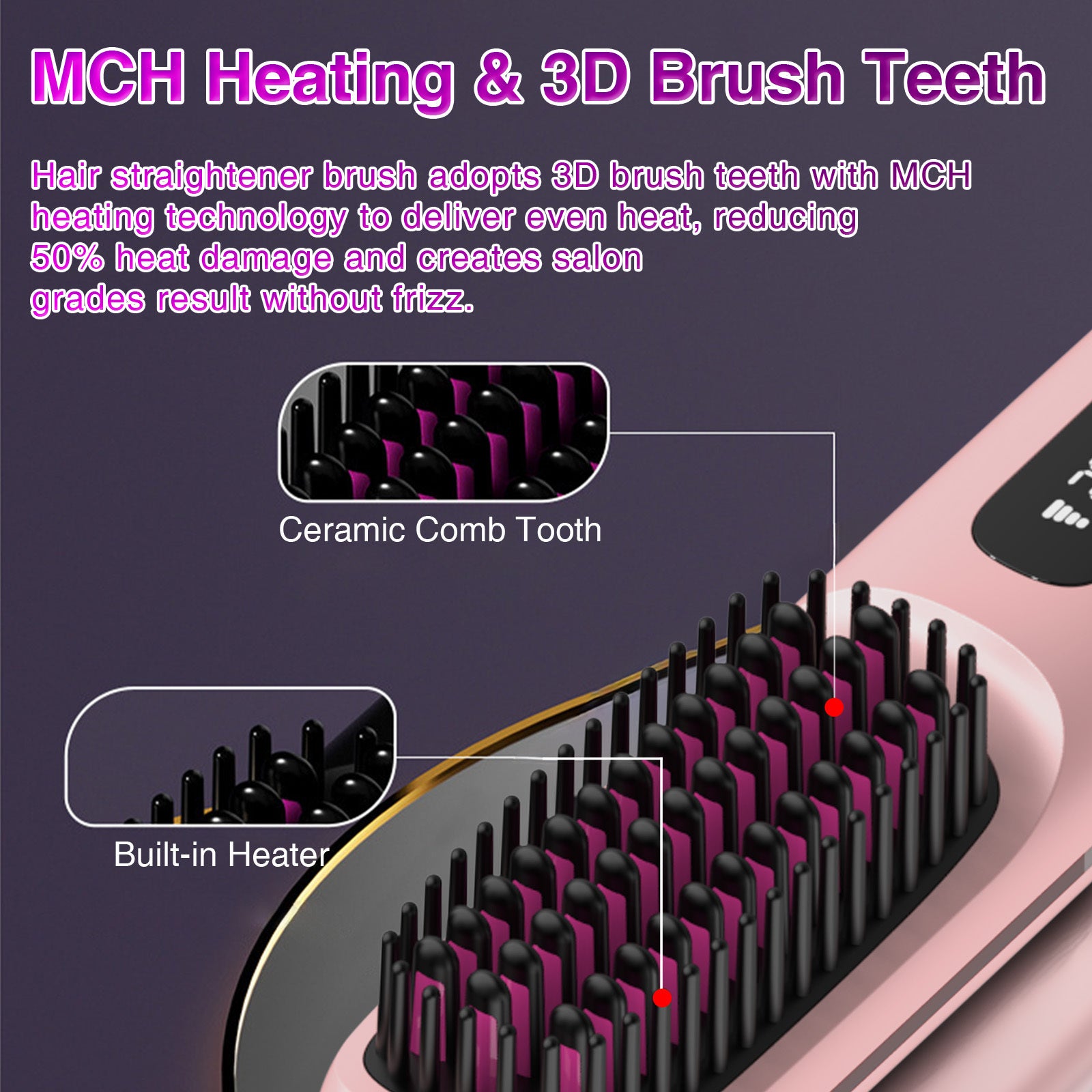 S7 Portable Cordless Hair Straightening Brush With LED Display - Lightweight Mini Negative Ion Hot Brush, USB Rechargeable Women's Travel Essentials Gift, Scald Protection - 5 - CJ