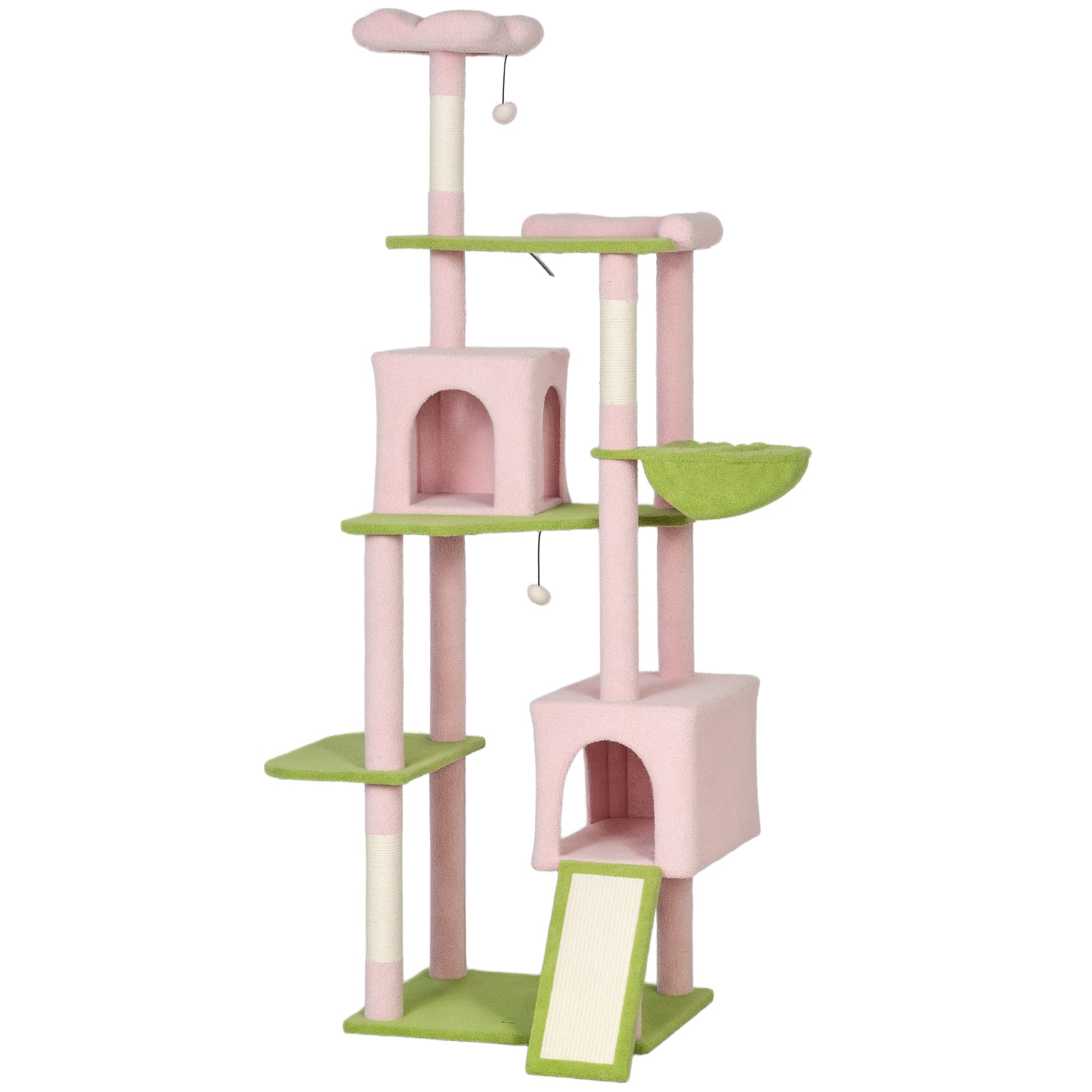 74" Flower Cat Tree, Large Cat Tower with Scratching Post & Board for Indoor Cats, Pink - 5 - CJ