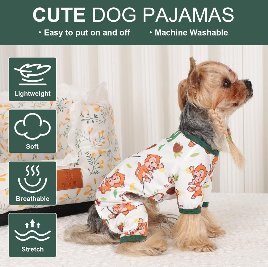 Dog Pajamas Pjs Spring Summer Dog Clothes For Small Dogs Girl Boy, Soft Stretchy Tiny Chihuahua Yorkie Puppy Clothes Doggie Onesies Cat Pet Jammies Outfit, Brown Monkey - 5 - CJ