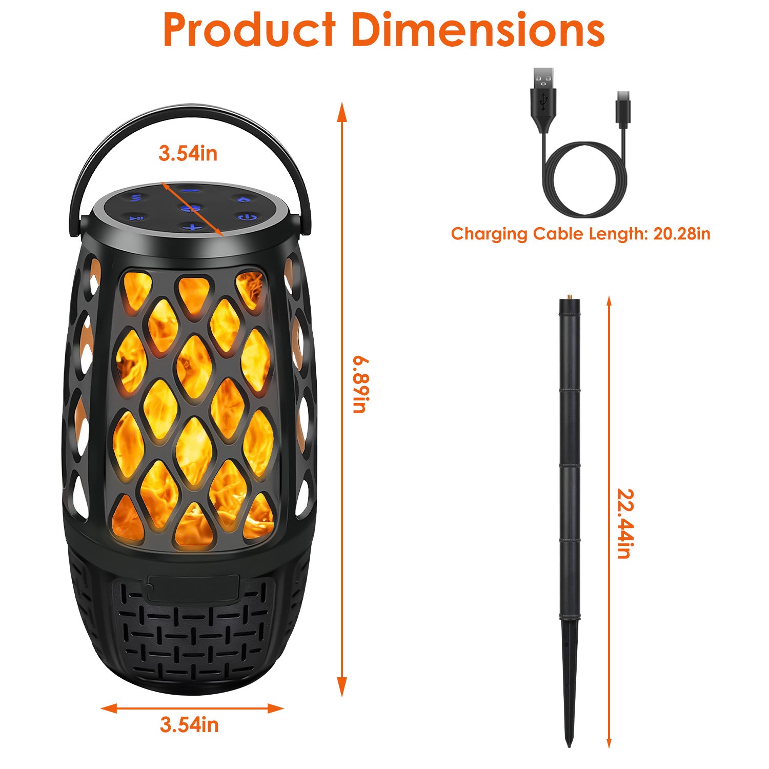 1Pc 4 In 1 Wireless 5.3 Outdoor Speaker IPX5 Waterproof Patio Speaker LED Flame Speaker With 3 Flame Light Modes Hook Stake Wall Mount Holder Sync Up To 1,00 Speakers - 5 - CJ