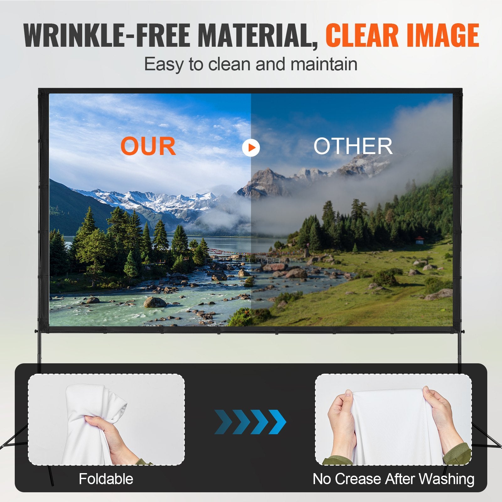 Projector Screen With Stand, 120 Inch 16:9 4K 1080 HD Outdoor Movie Screen With Stand, Wrinkle - Free Projection Screen With Tripods And Carry Bag, For Home Theater Cinema Backyard Movie Night - 5 - CJ