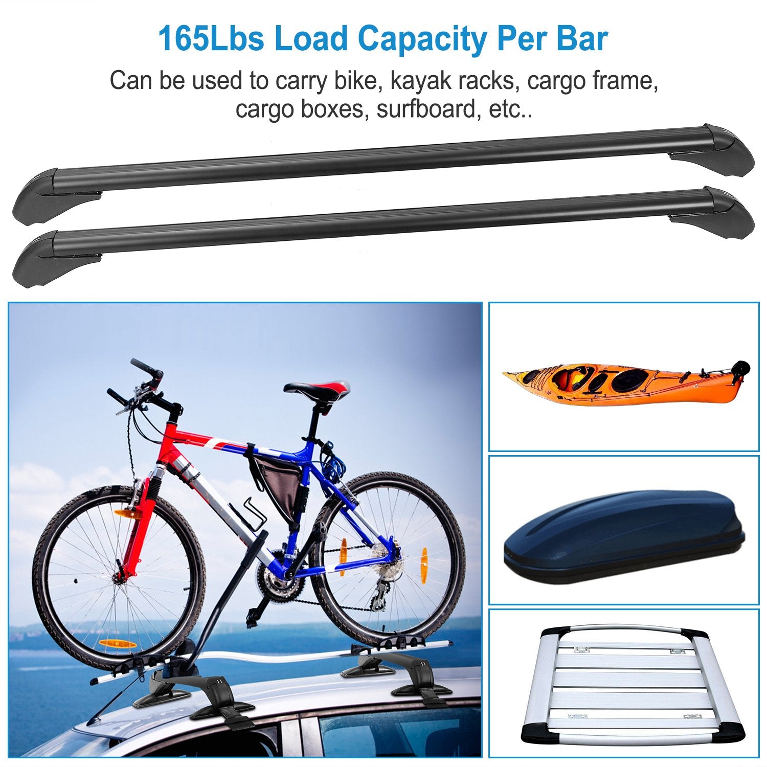 2PCS Universal 110cm 43 - inch Car Roof Rack Cross Bar With Anti - Theft Lock Adjustable Window Frame For Bike Kayak Cargo Luggage - 5 - cjdropshipping